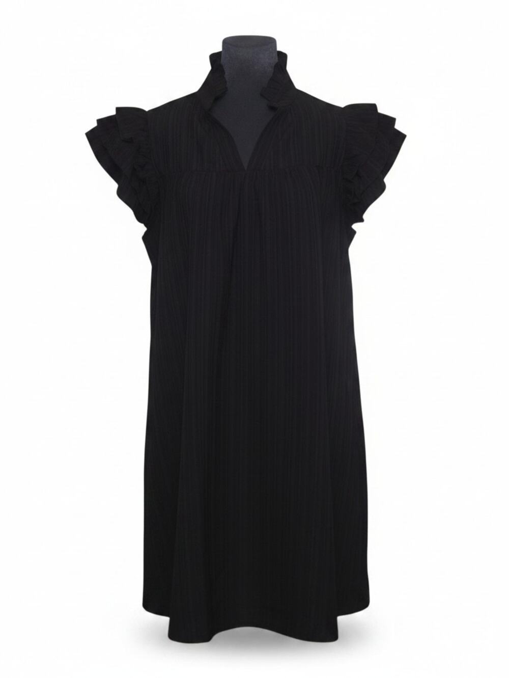 Doublju Black Ruffle Mini Dress Women’s XL NWT Flutter Sleeve Textured Shift